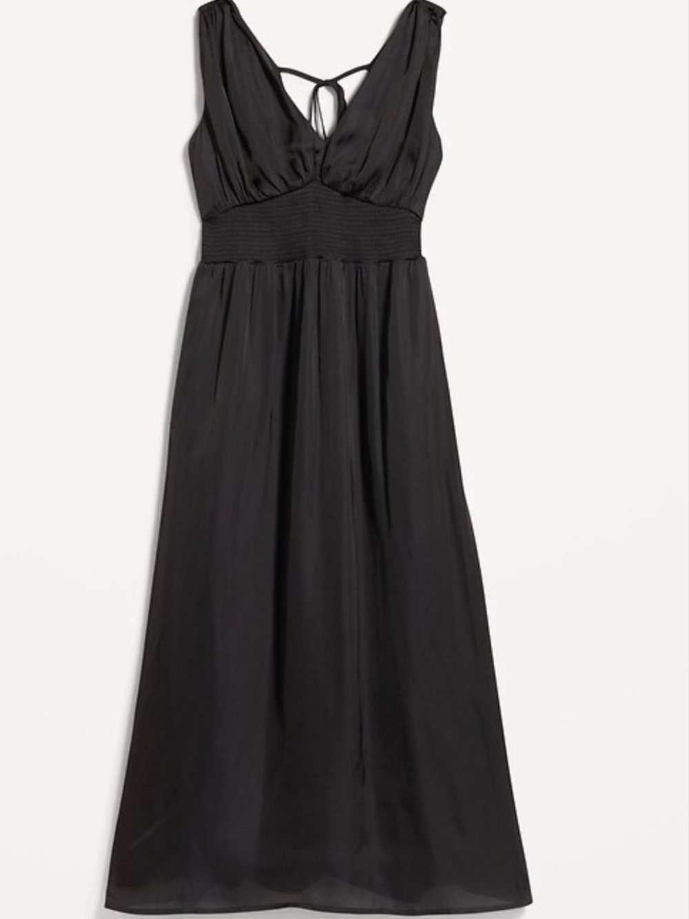 Old Navy Black V-Neck Maxi Dress with Smocked Waist and Tie Back